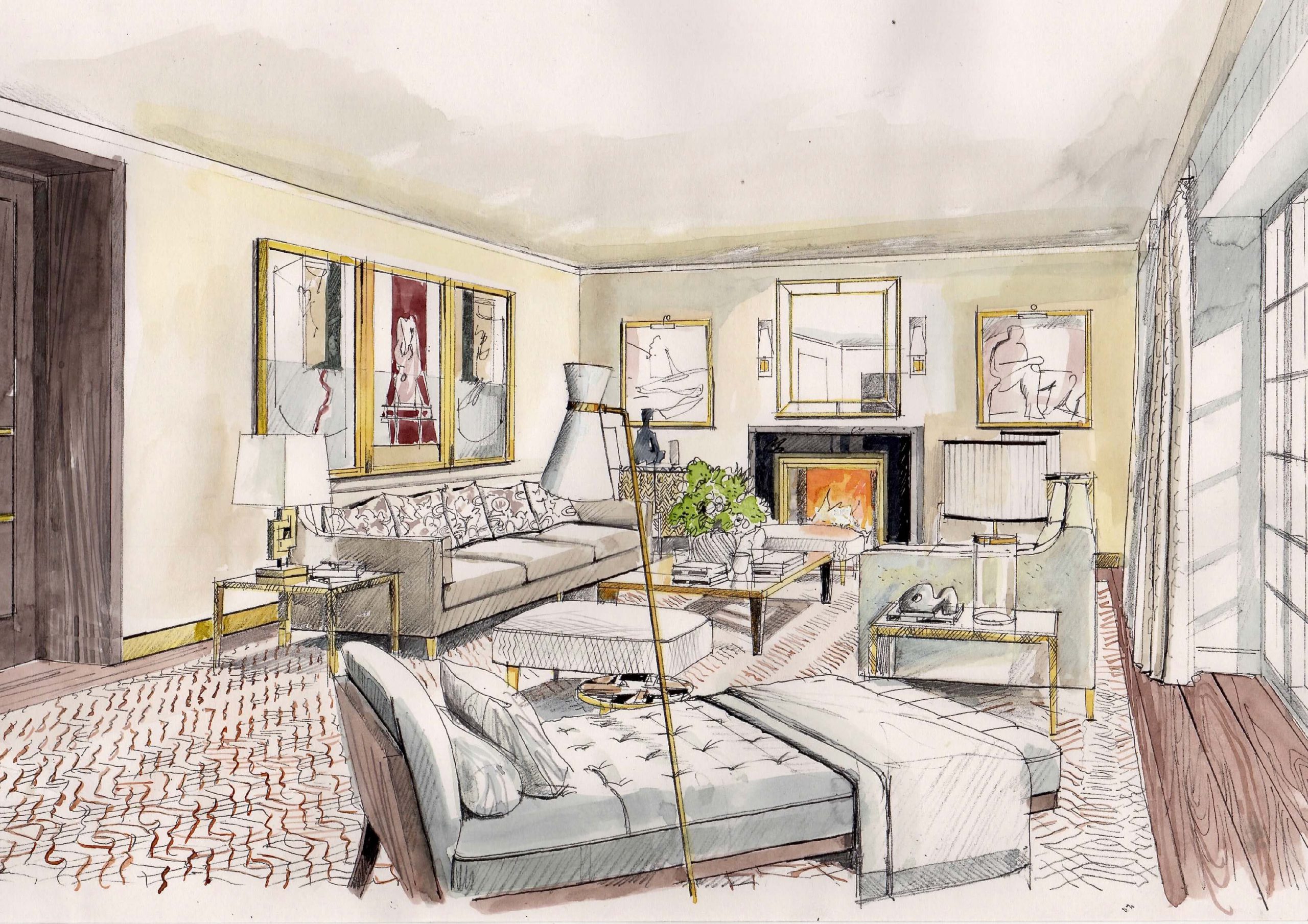 Liam Wales — Hand drawn interior design concept visual
