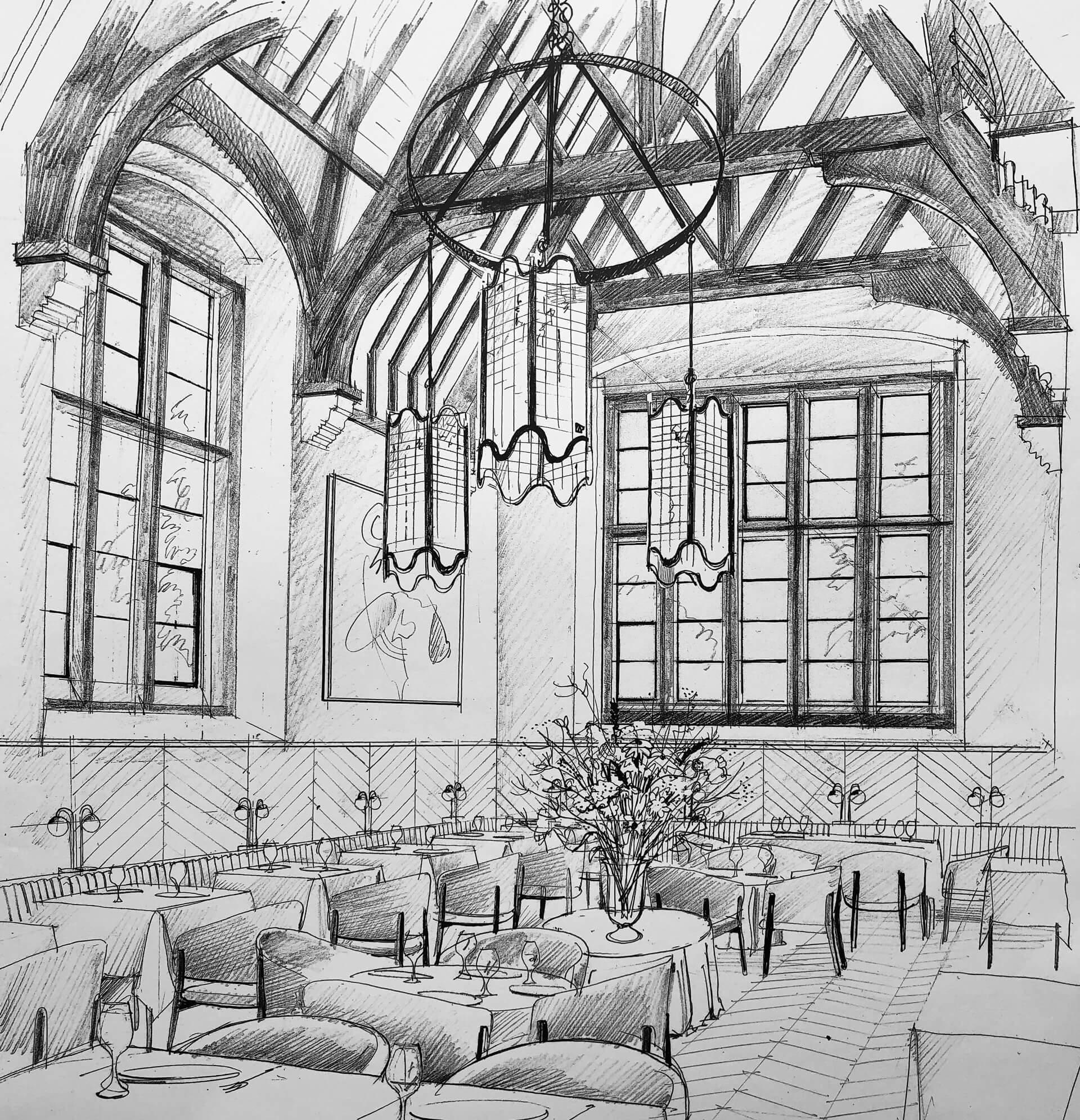 Liam Wales — Hand drawn interior design concept visual