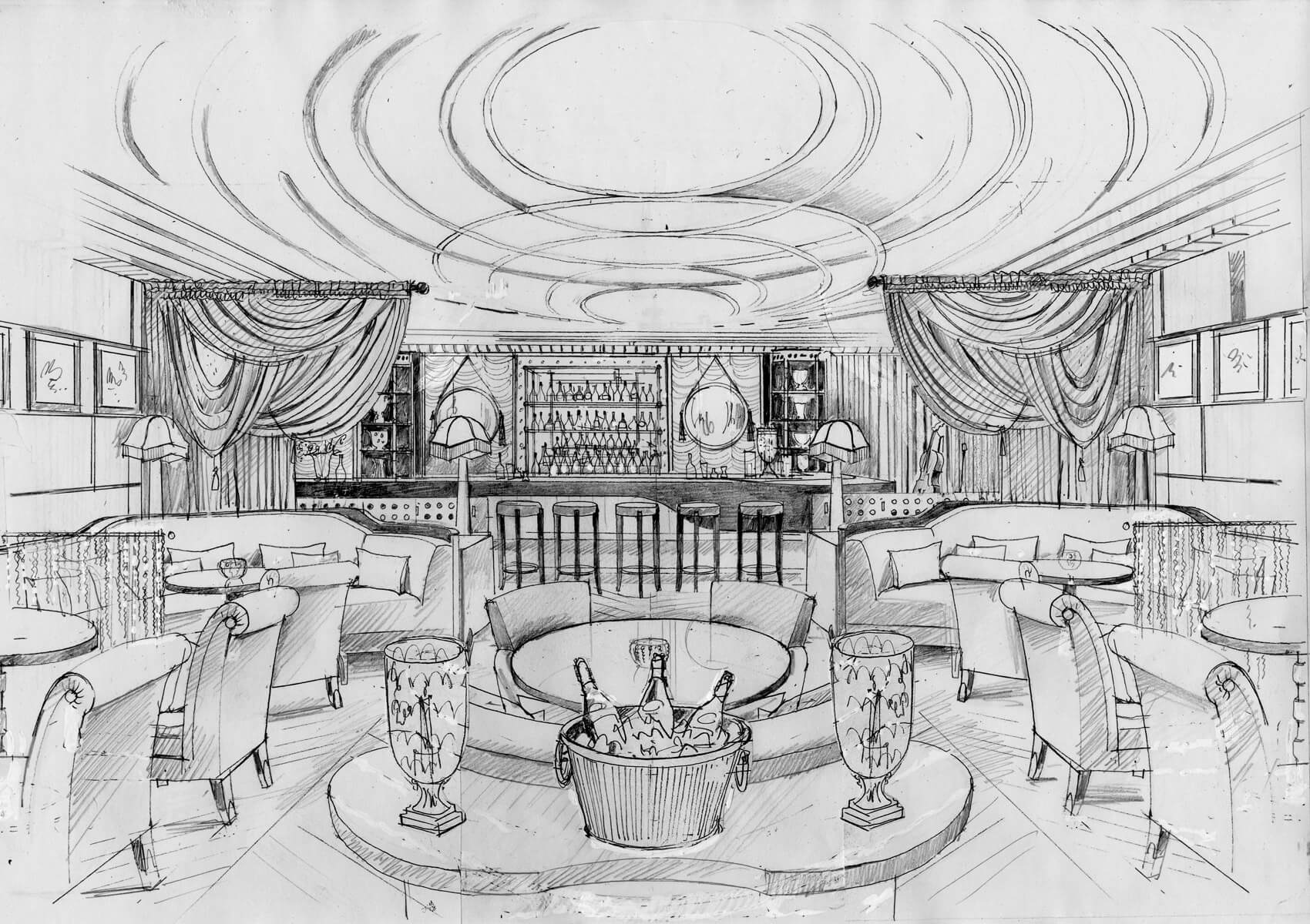 Liam Wales — Hand drawn interior design concept visual