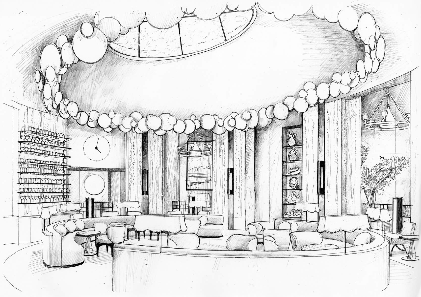 Liam Wales — Hand drawn interior design concept visual