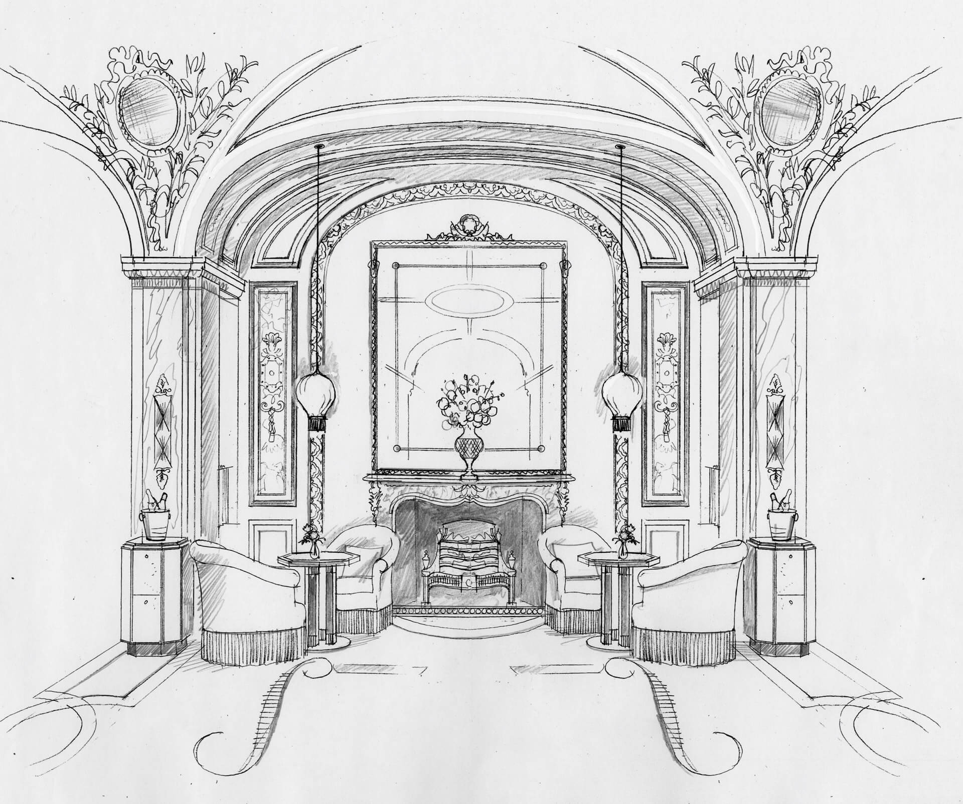 Liam Wales — Hand drawn interior design concept visual