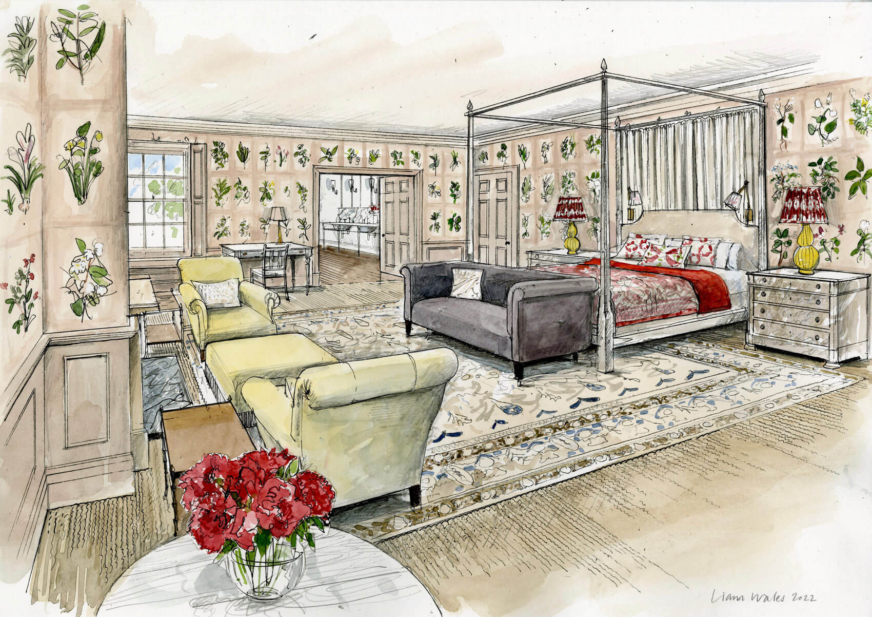 Liam Wales — Hand drawn interior design concept visual