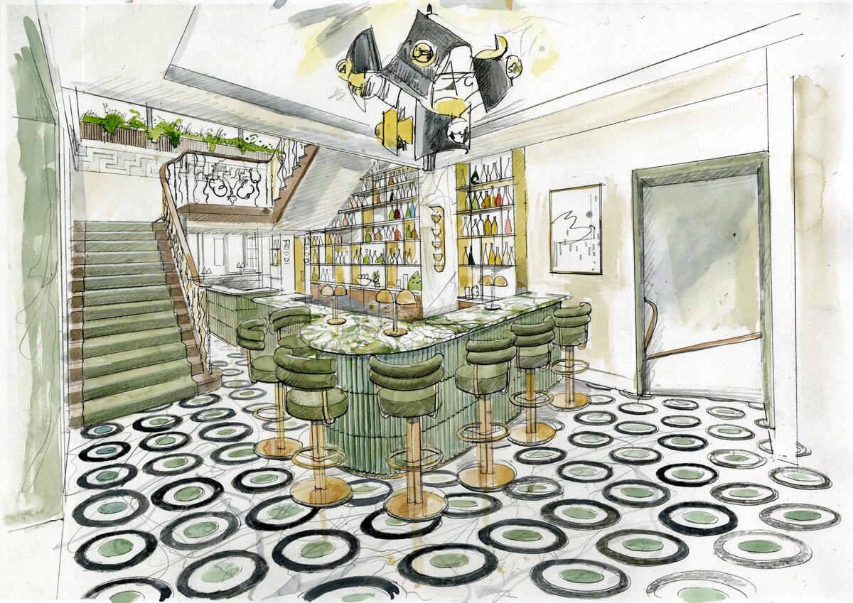 Liam Wales — Hand drawn interior design concept visual