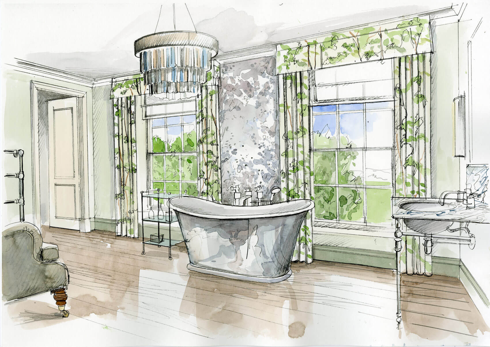 Liam Wales — Hand drawn interior design concept visual