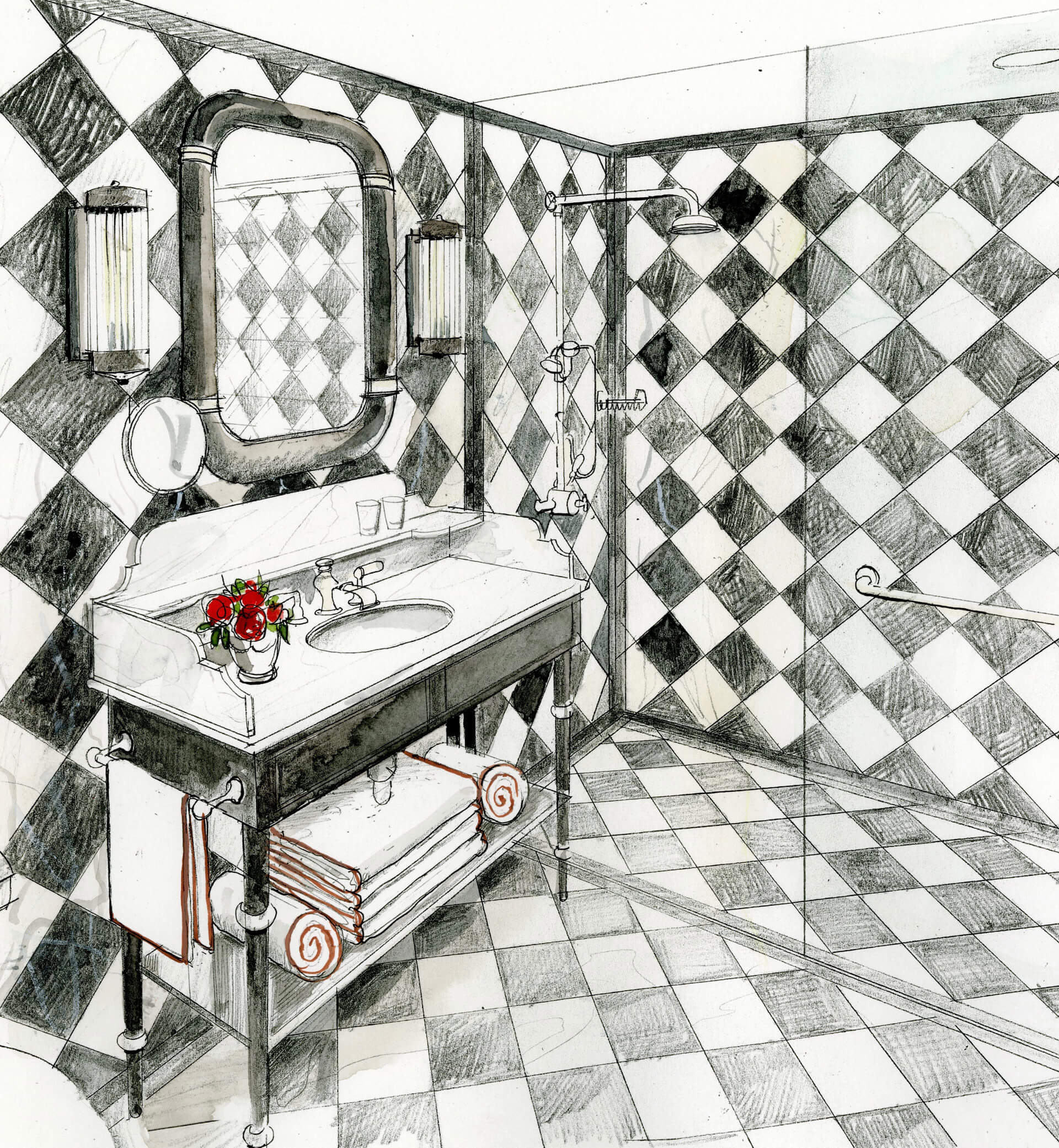 Liam Wales — Hand drawn interior design concept visual