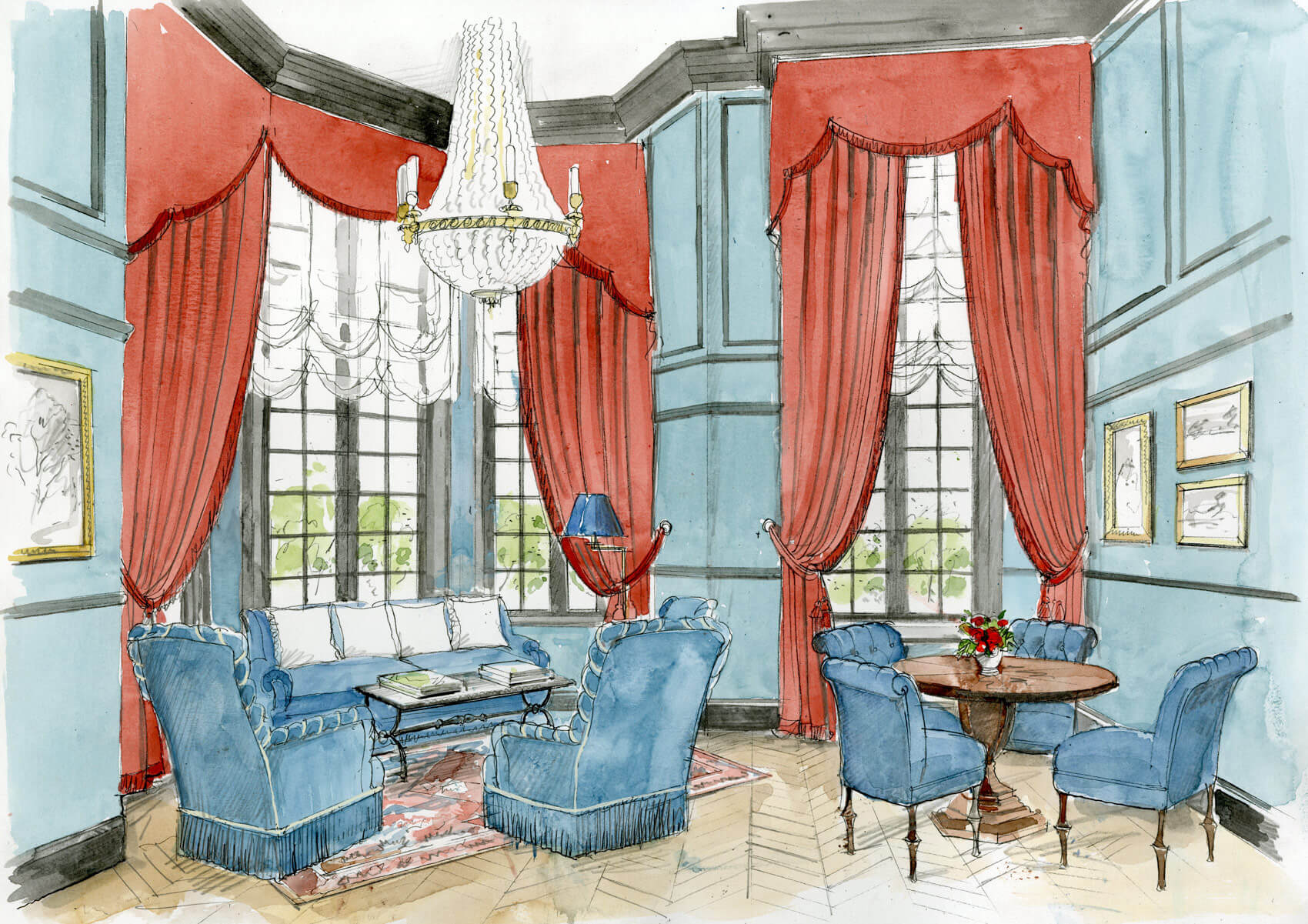 Liam Wales — Hand drawn interior design concept visual