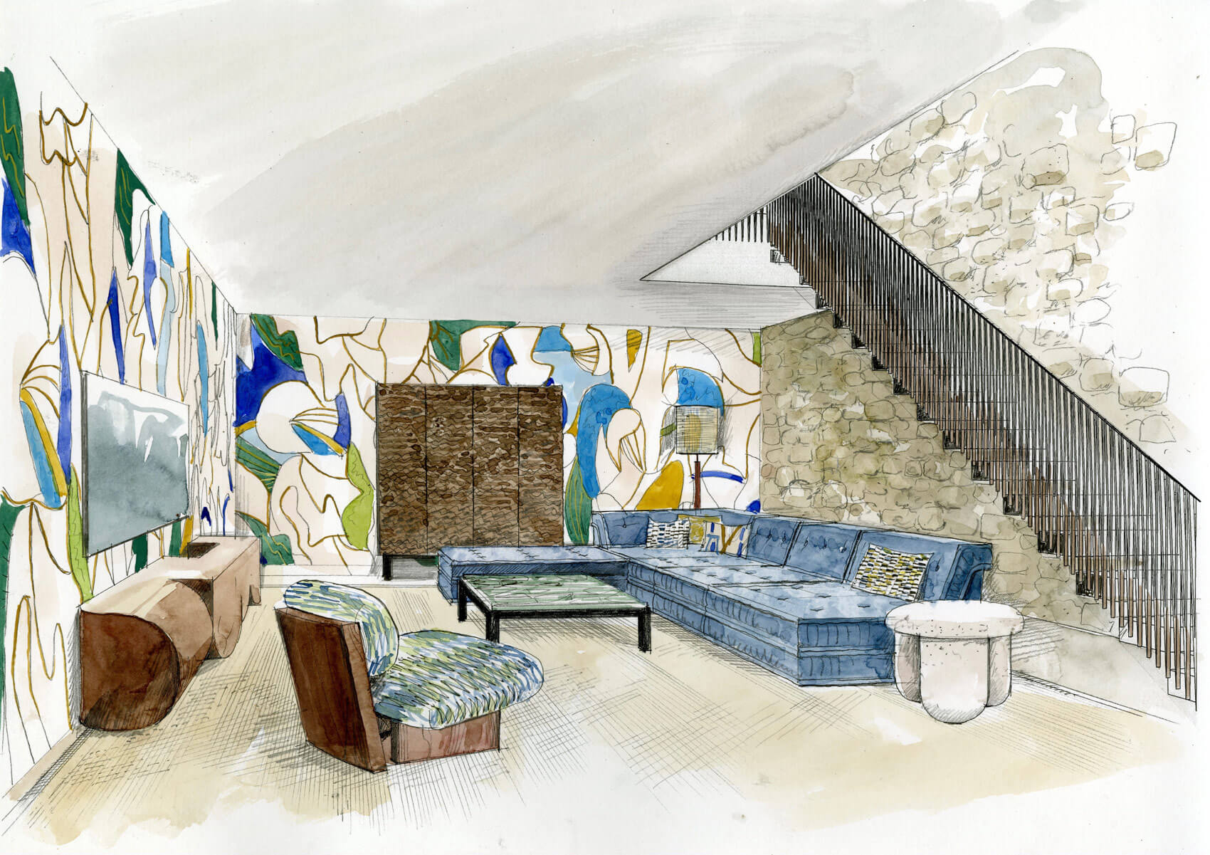 Liam Wales — Hand drawn interior design concept visual