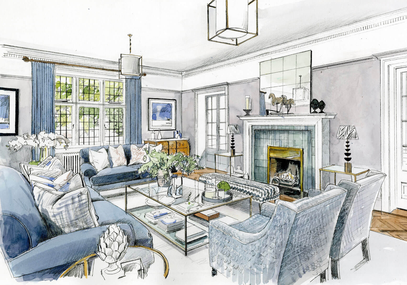 Liam Wales — Hand drawn interior design concept visual