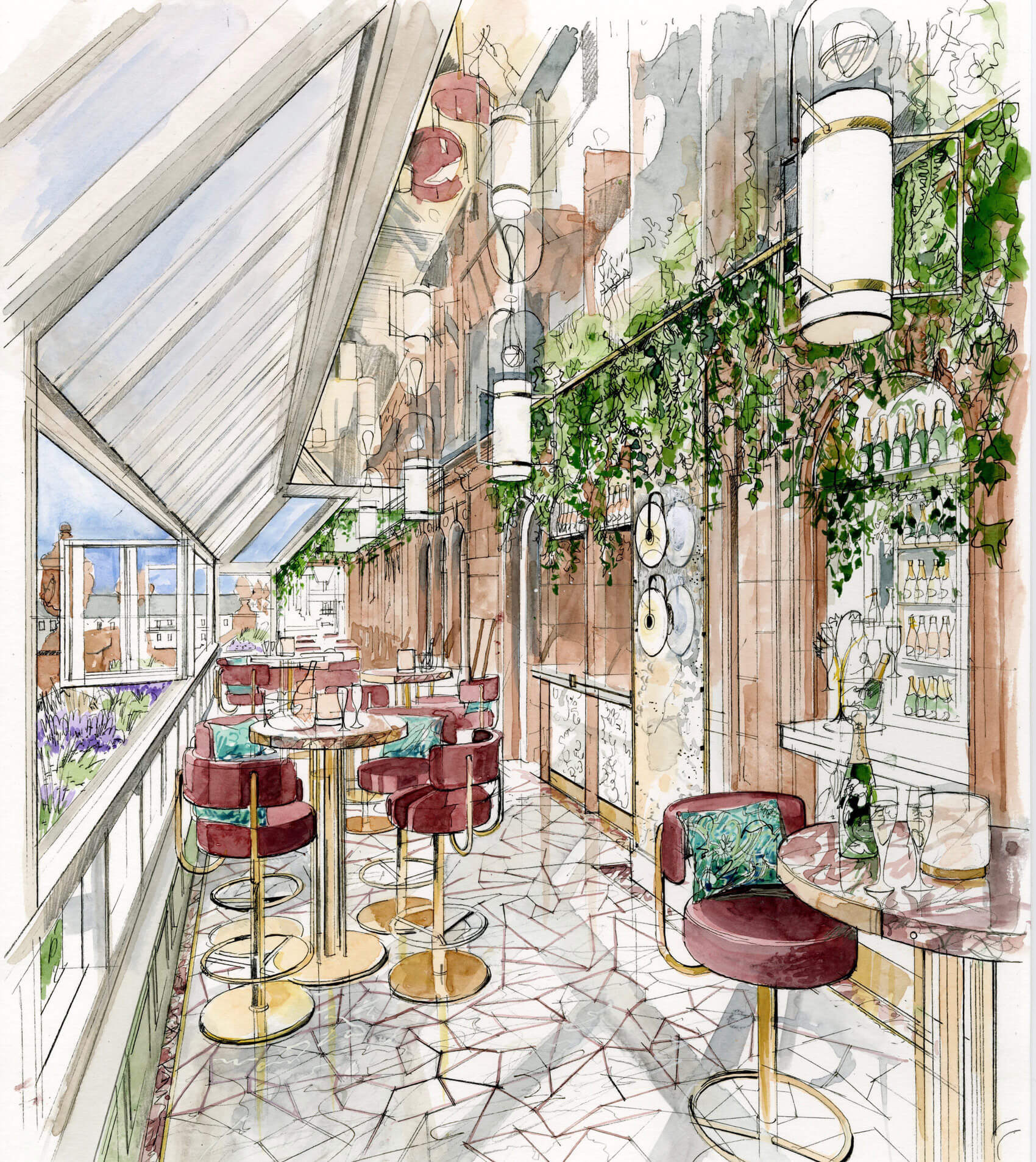 Liam Wales — Hand drawn interior design concept visual