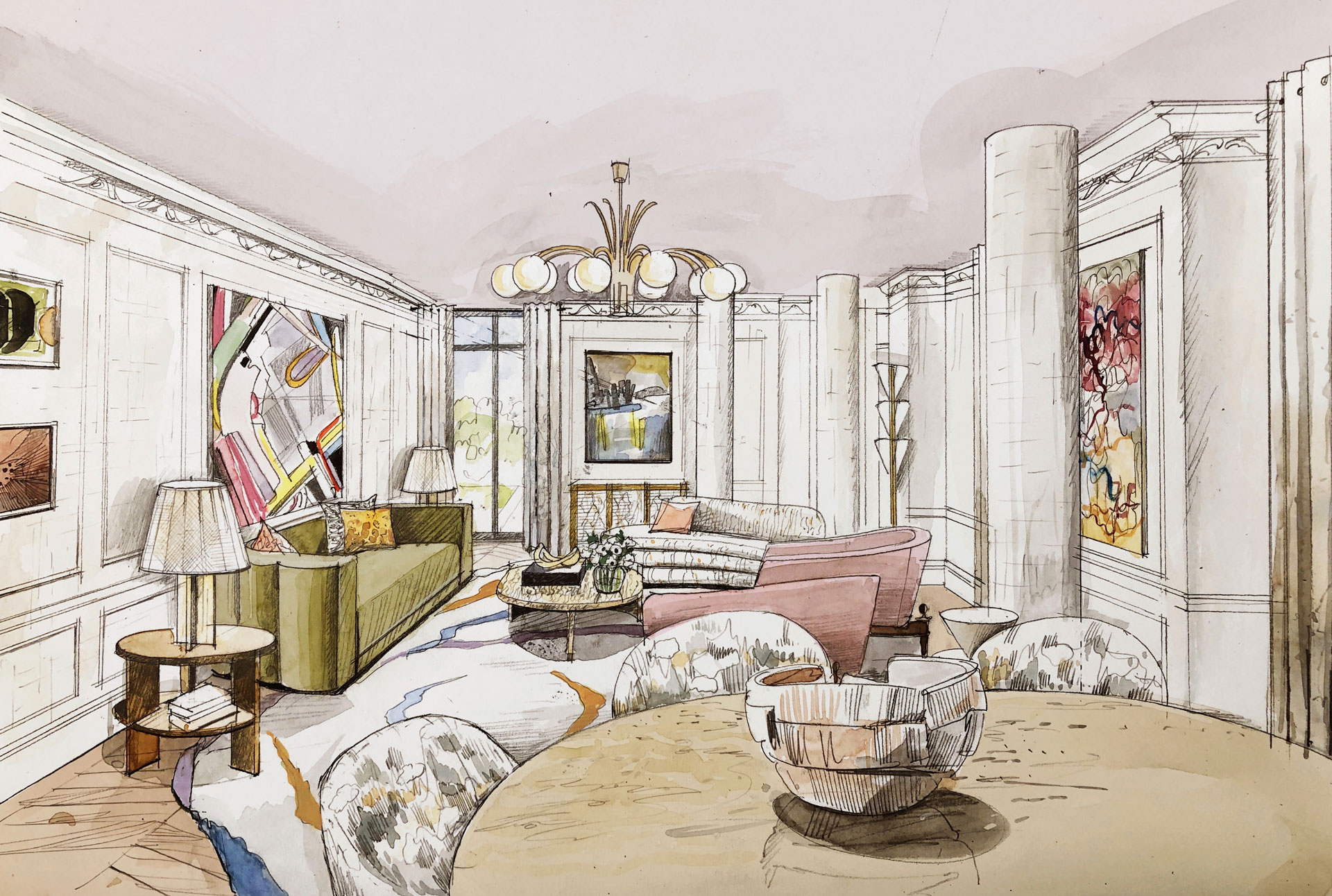 Liam Wales — Hand drawn interior design concept visual