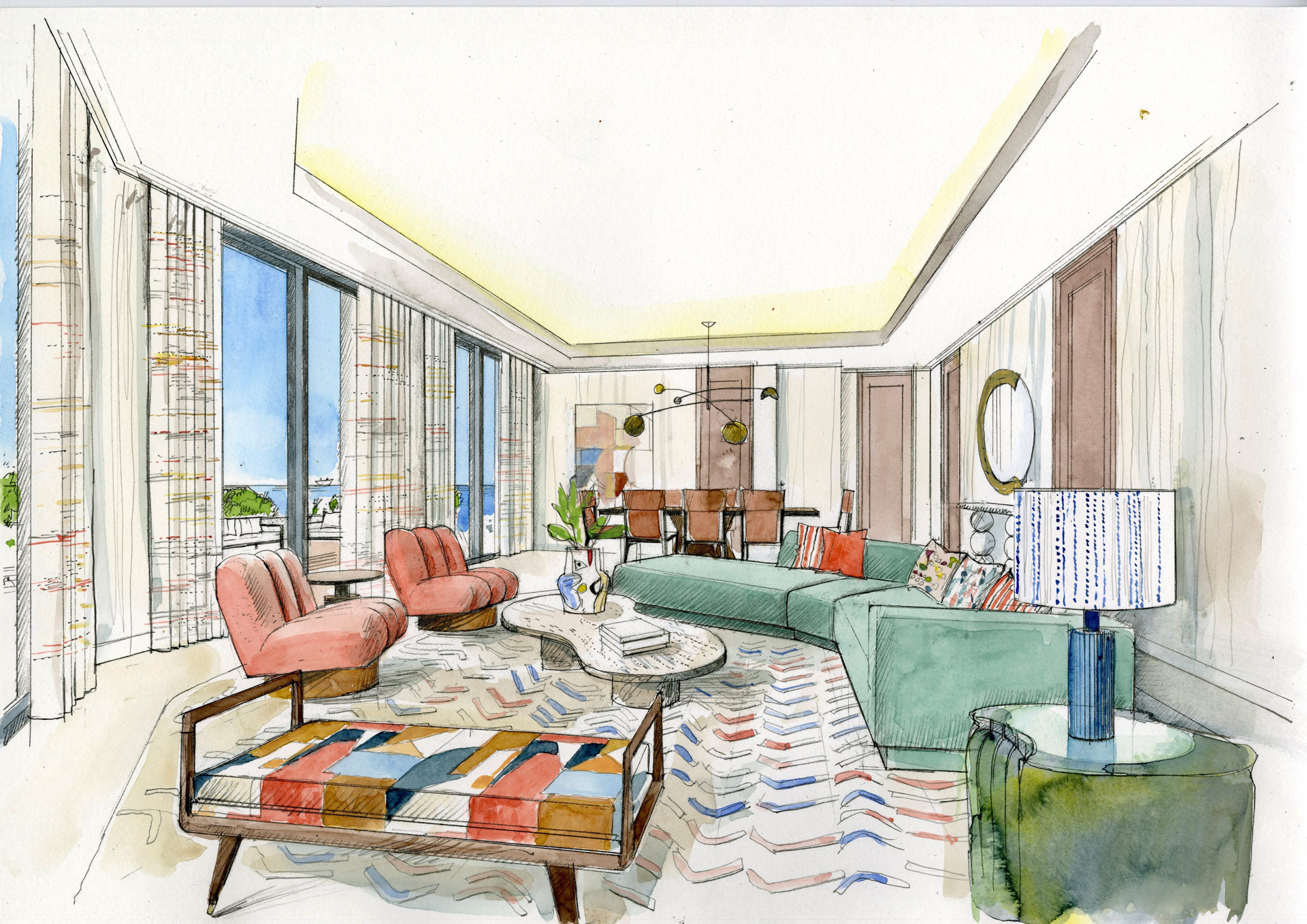 Liam Wales — Hand drawn interior design concept visual