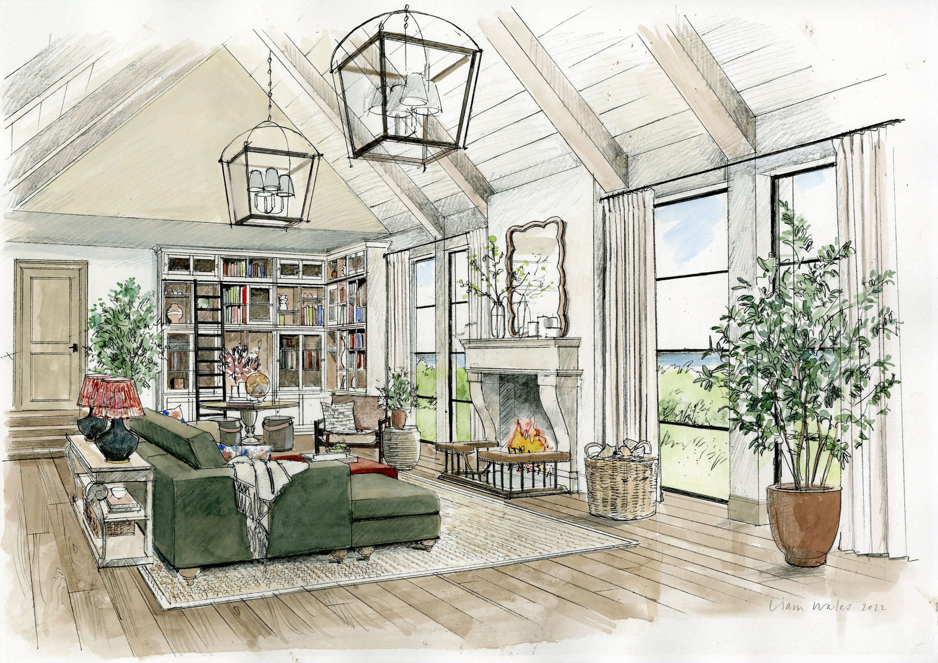Liam Wales — Hand drawn interior design concept visual