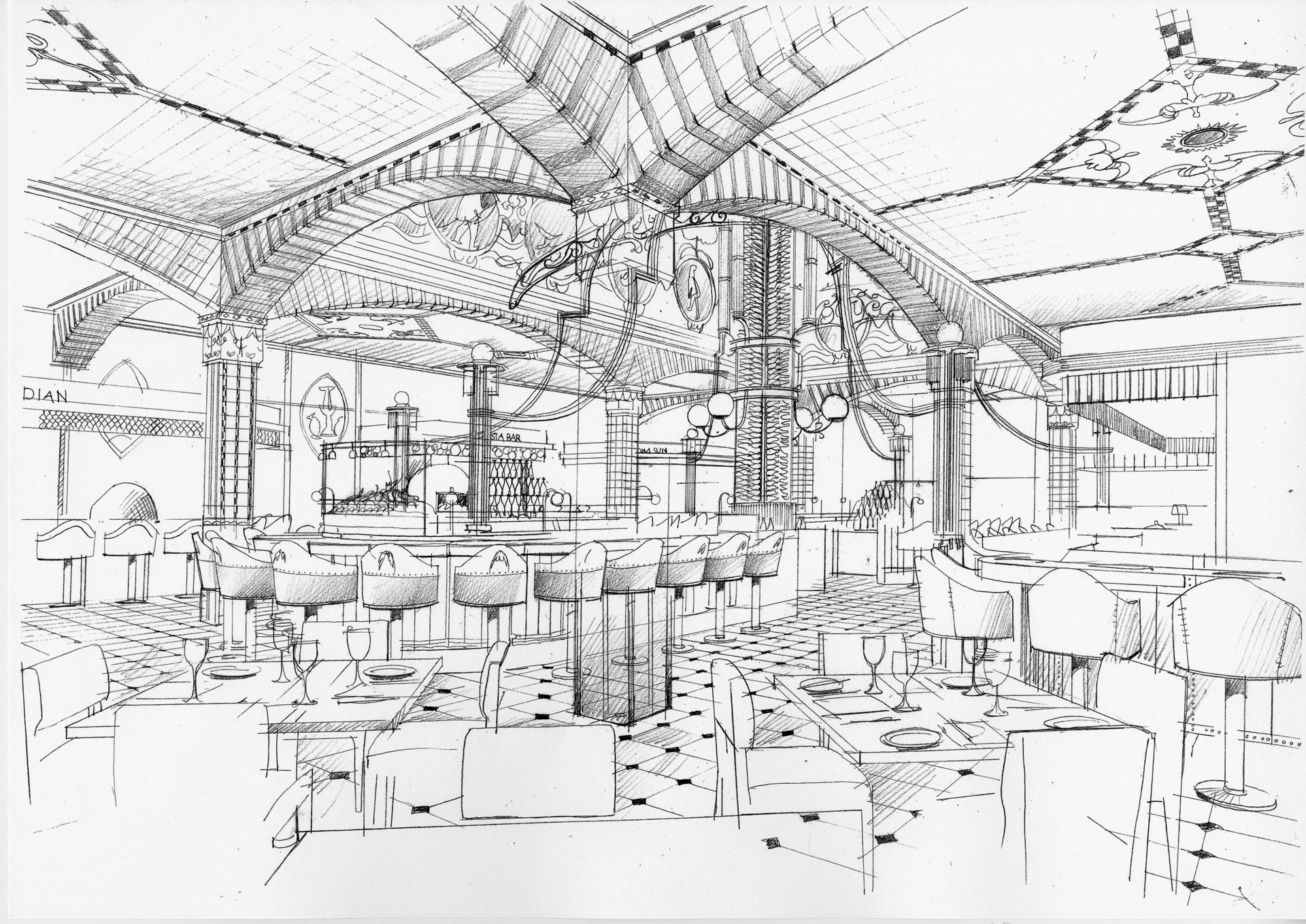 Liam Wales — Hand drawn interior design concept visual