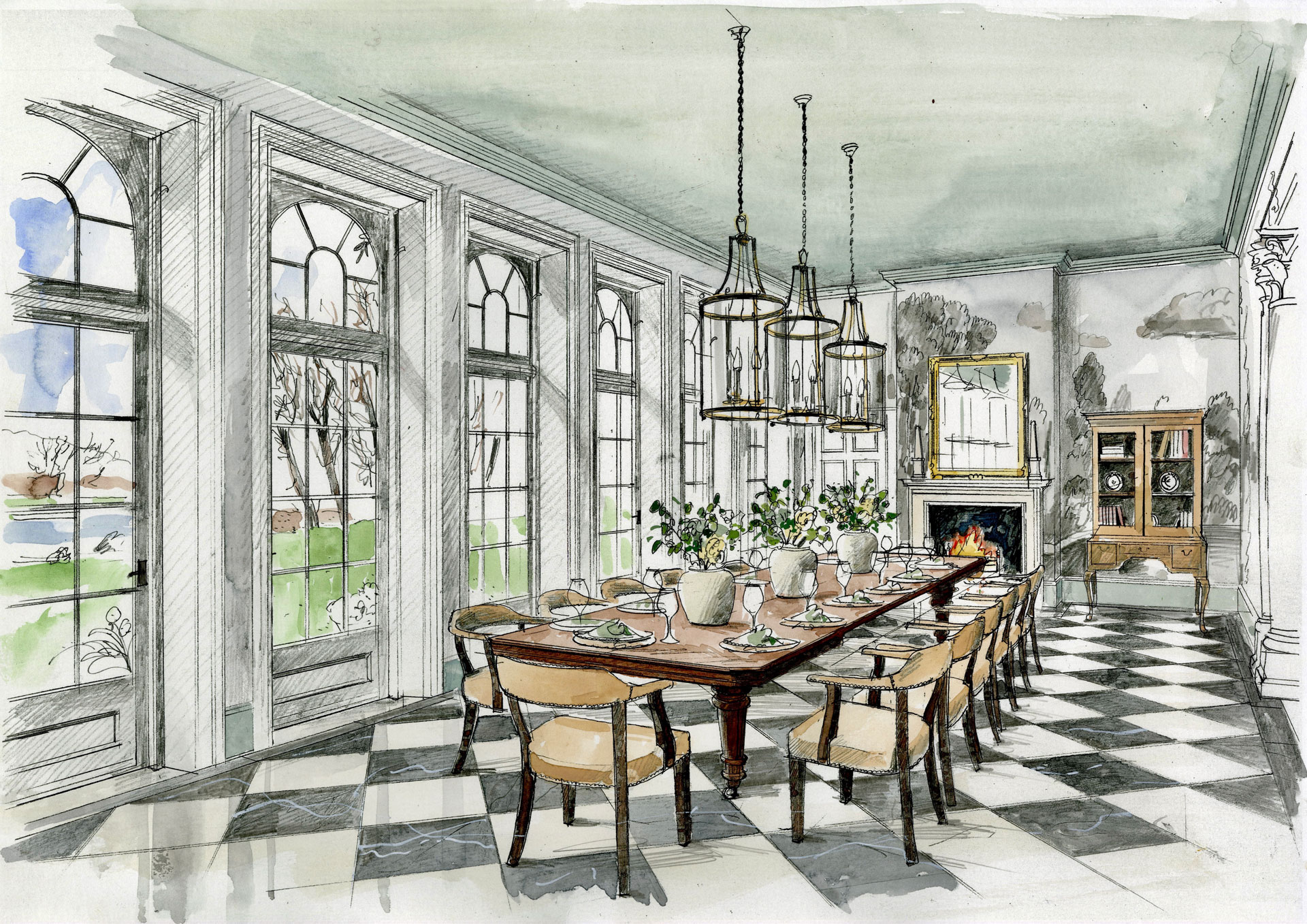 Liam Wales — Hand drawn interior design concept visual